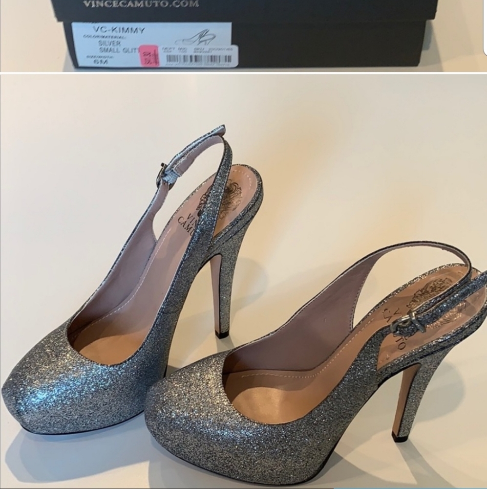 Vince Camuto Kimmy Silver Glitter Closed-Toe Heels